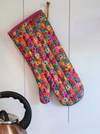 Bake Happy Double-Sided Oven Mitt - Blue Folk Flower Patchwork