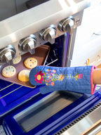Bake Happy Double-Sided Oven Mitt - Blue Folk Flower Patchwork
