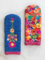 Skillet Handle Holders. Set of 2 - Blue Folk Flower Patchwork
