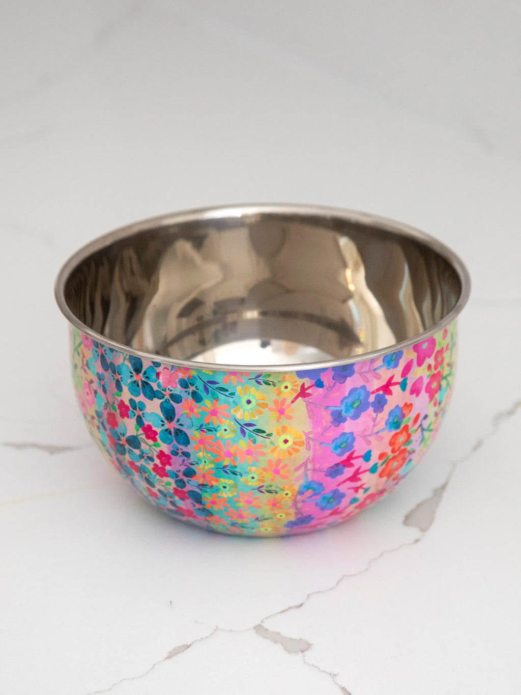 Stainless Steel Bowl - Small Rainbow Floral Rows