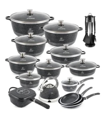 Anniversary Celebration while stocks last：31 Pcs Non Stick Granite Kitchen Cooking Set with Tools