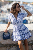 Ginette Embroidered Mini Dress Blue