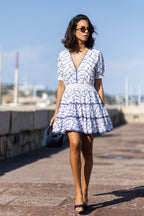 Ginette Embroidered Mini Dress Blue