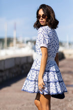 Ginette Embroidered Mini Dress Blue