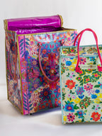 Rolling Tote Bag - XL Royal Blue Folk Flower