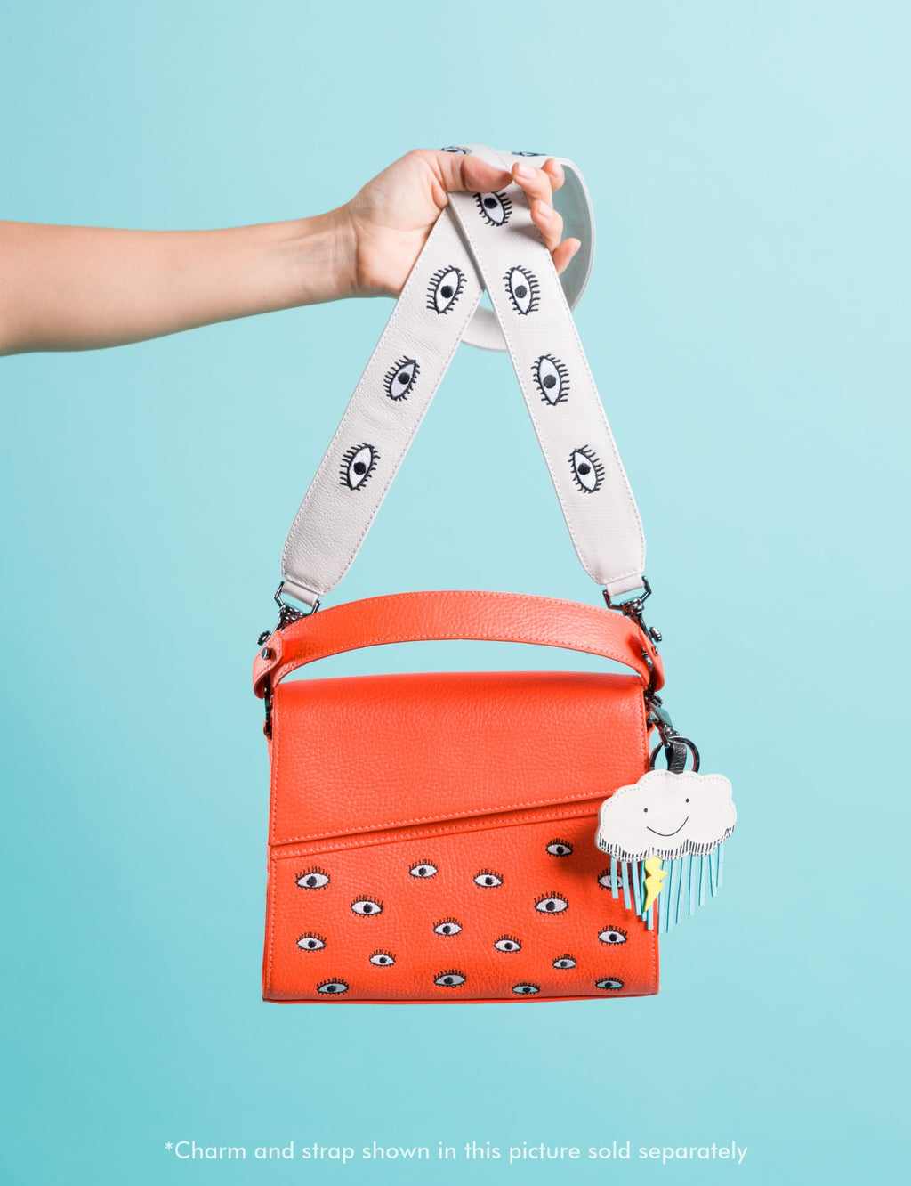 Anastasio Mini Crossbody Handbag Neon Orange Leather - All Over Eyes Embroidery