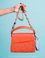 Anastasio Mini Crossbody Handbag Neon Orange Leather - All Over Eyes Embroidery