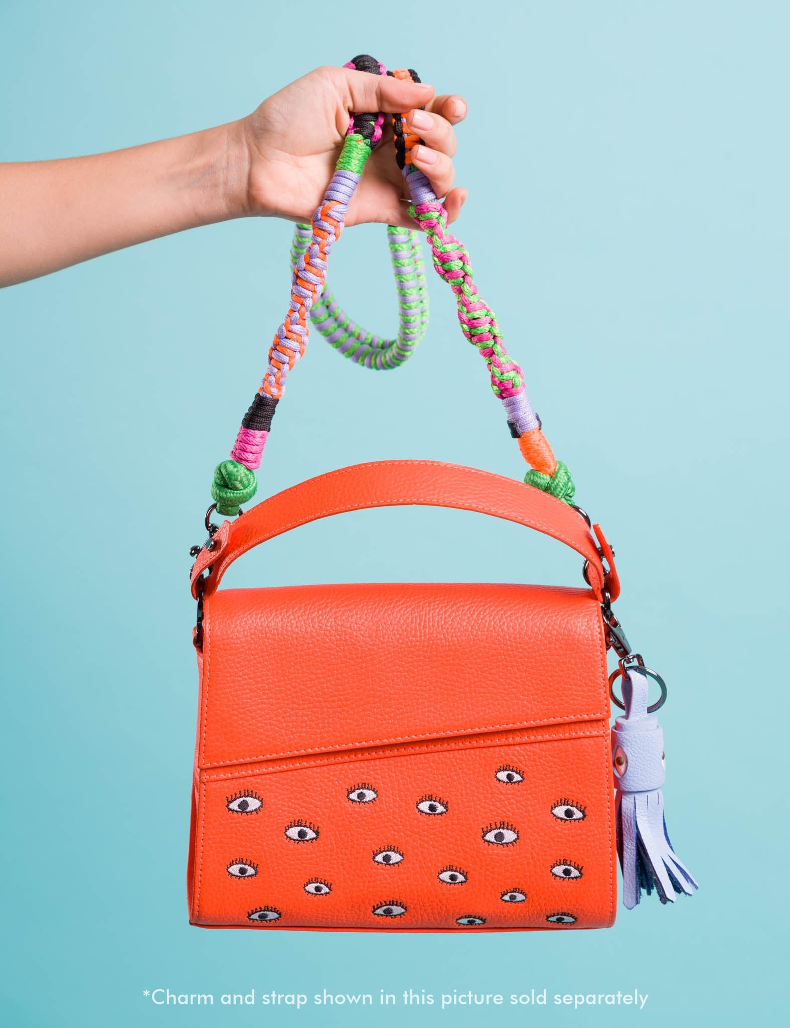 Anastasio Mini Crossbody Handbag Neon Orange Leather - All Over Eyes Embroidery