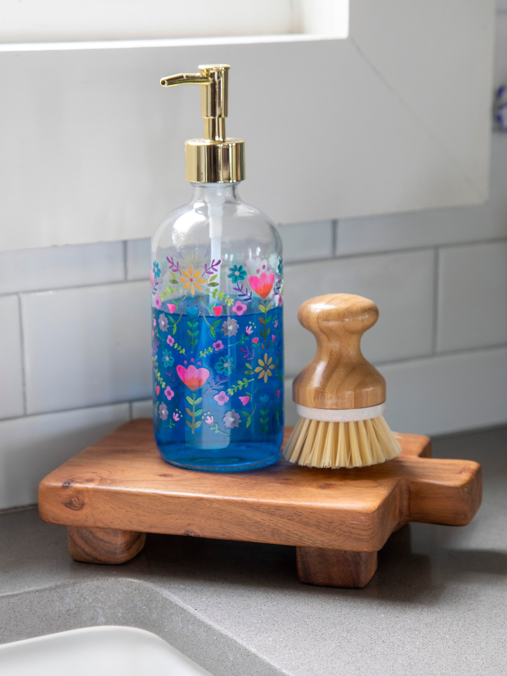 Glass Soap Dispenser - Floral