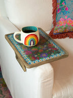 Clip On Sofa Tray Table - Black Folk Flower