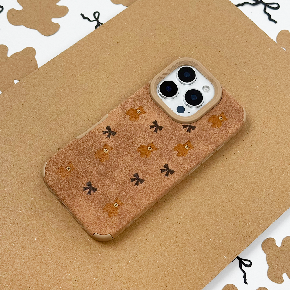 Suedette Phone Case - Bears & Bows