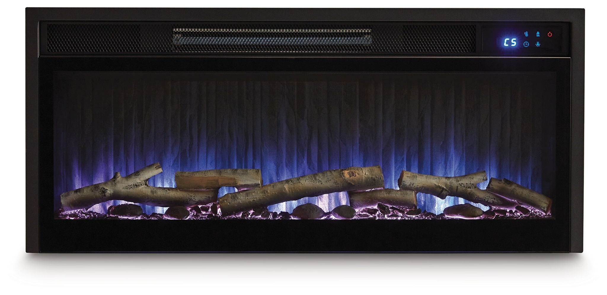 Entertainment Accessories - Black - Fireplace Insert With Faux Birch Log Set