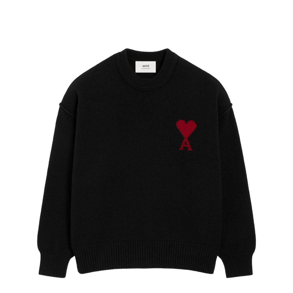 Black Wool De Coeur Crewneck Sweater