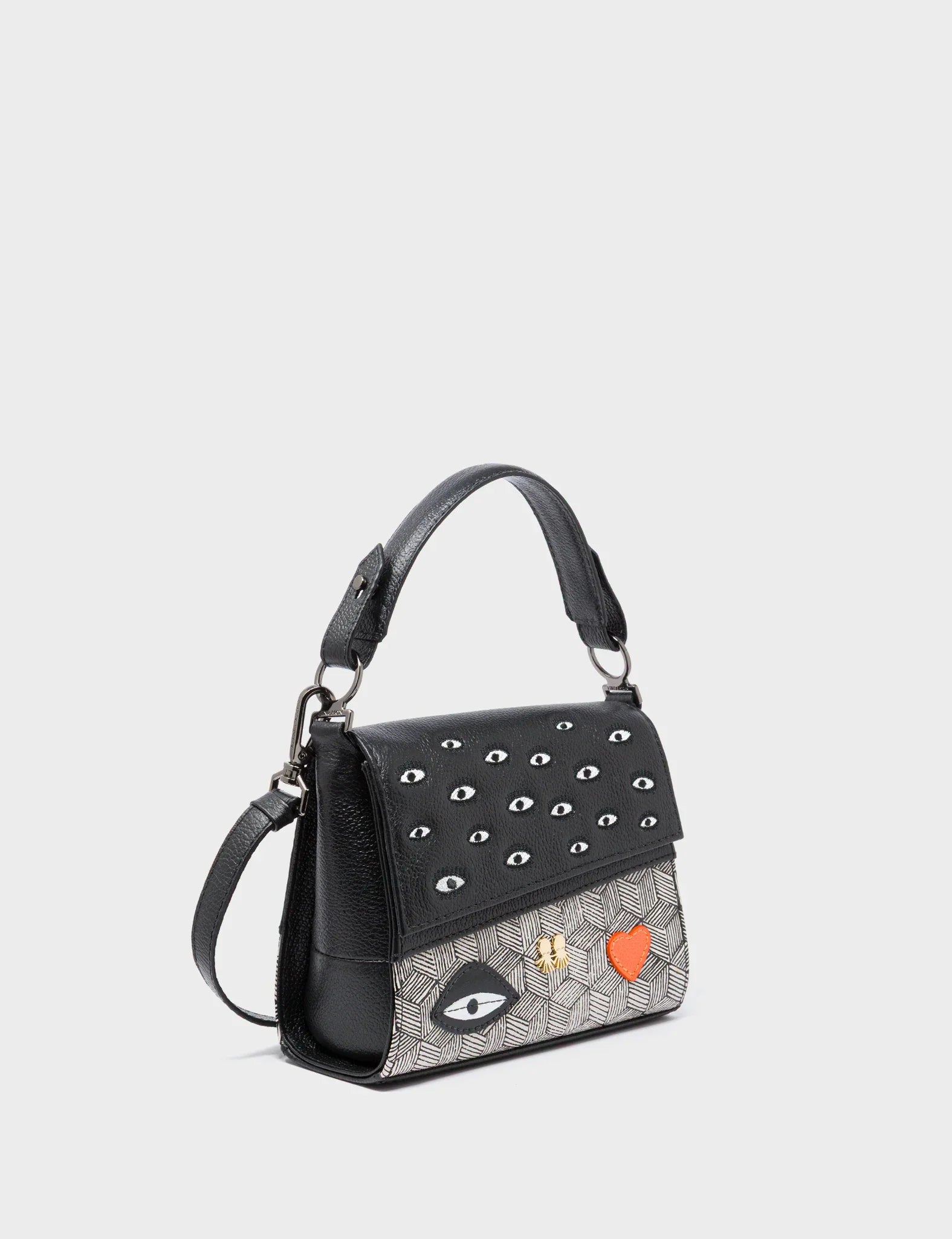 Anastasio Micro Crossbody Handbag Black Leather - All Over Eyes Design