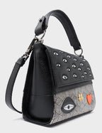 Anastasio Micro Crossbody Handbag Black Leather - All Over Eyes Design
