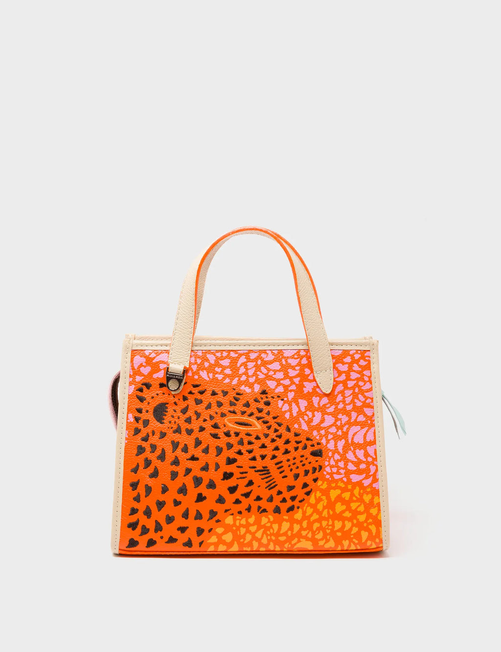 Simon Neon Orange Leather Small Handbag - Retro Tiger Design