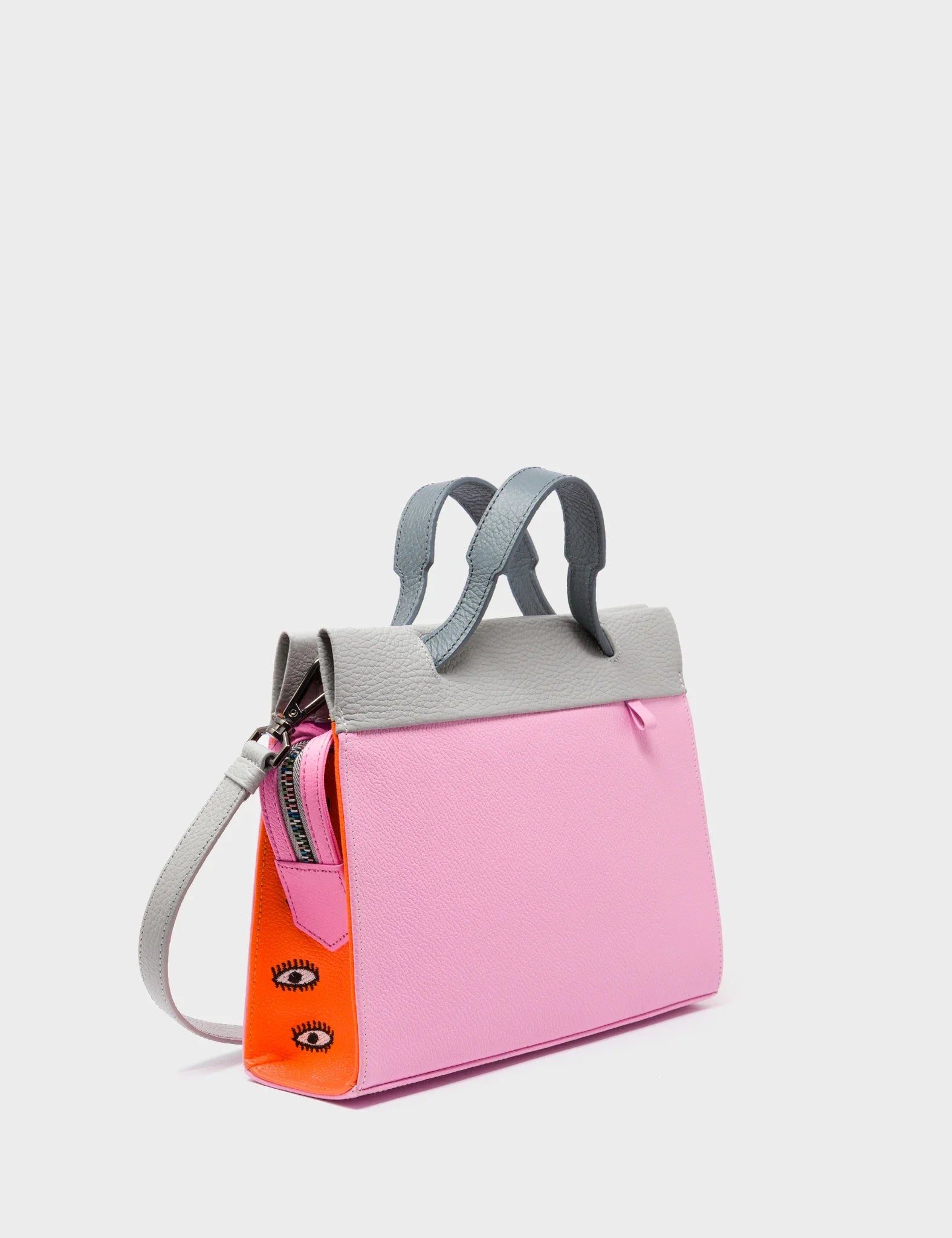 Vali Crossbody Soft Neon Pink and Moonwalk Gray - All Over Eyes Embroidery