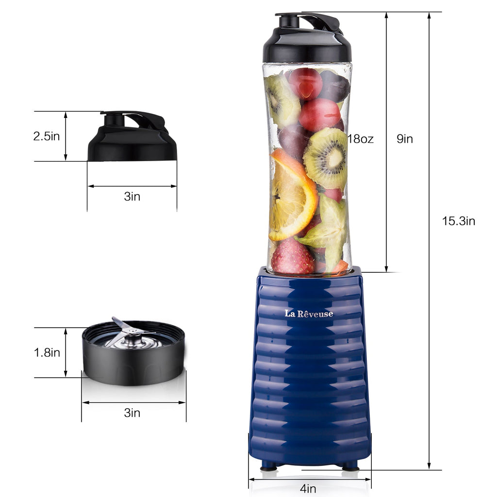 La Reveuse Smoothies Blender Personal Size 300 Watts with 18 oz BPA Free Portable Travel Sports Bottle (Navy)