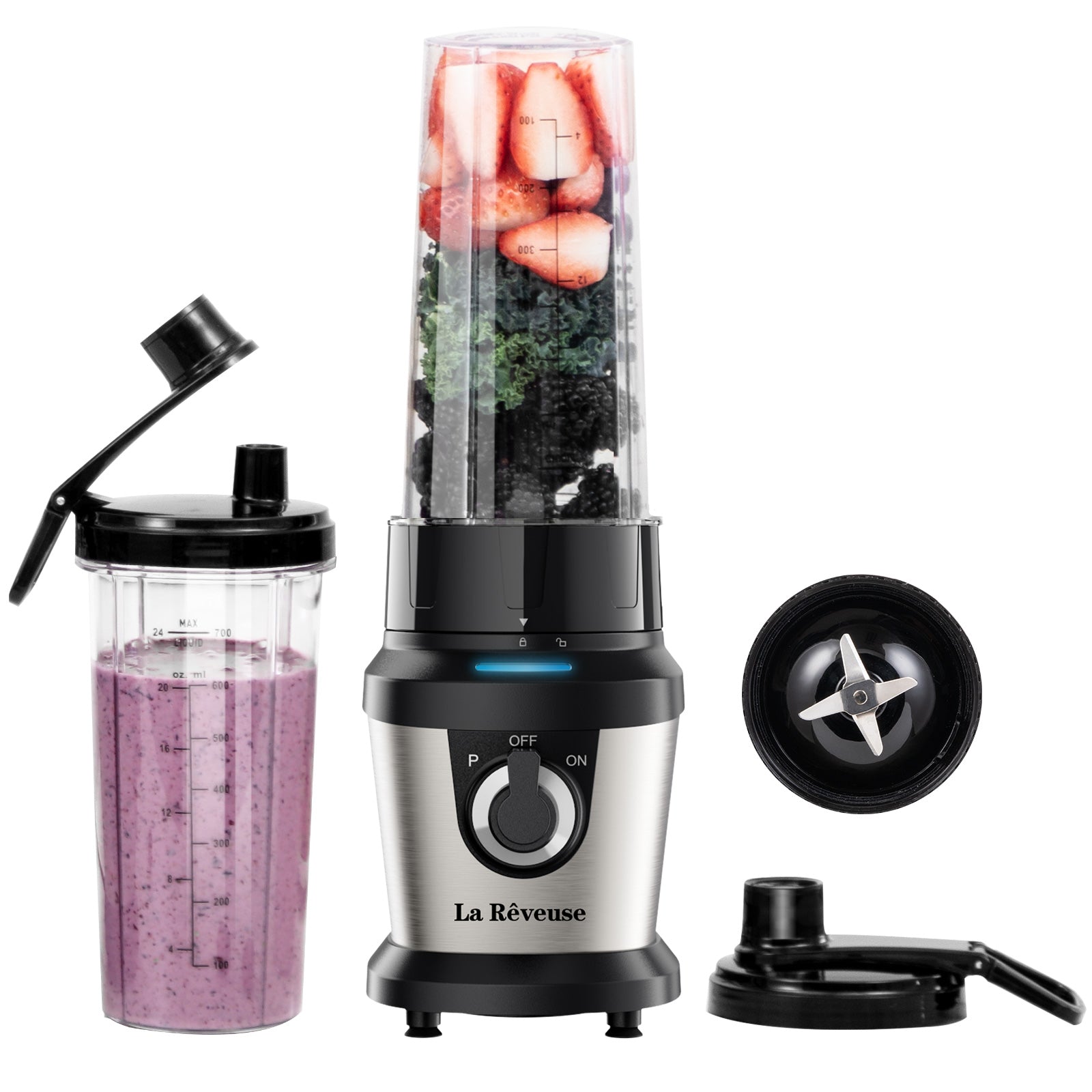 La Reveuse Blender for Shakes Smoothies.400W. with 2 x 24 Oz Blending Cups and To Go Lids.BPA free