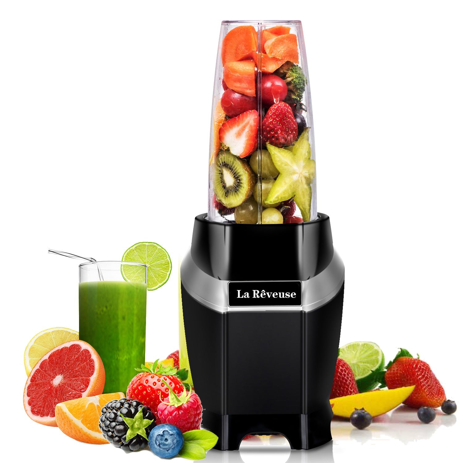 La Reveuse Personal Blender Making Shakes and Smoothies 1000 Watt-with 24 oz BPA Free Portable Travel Bottle - Dishwasher Safe (Black)