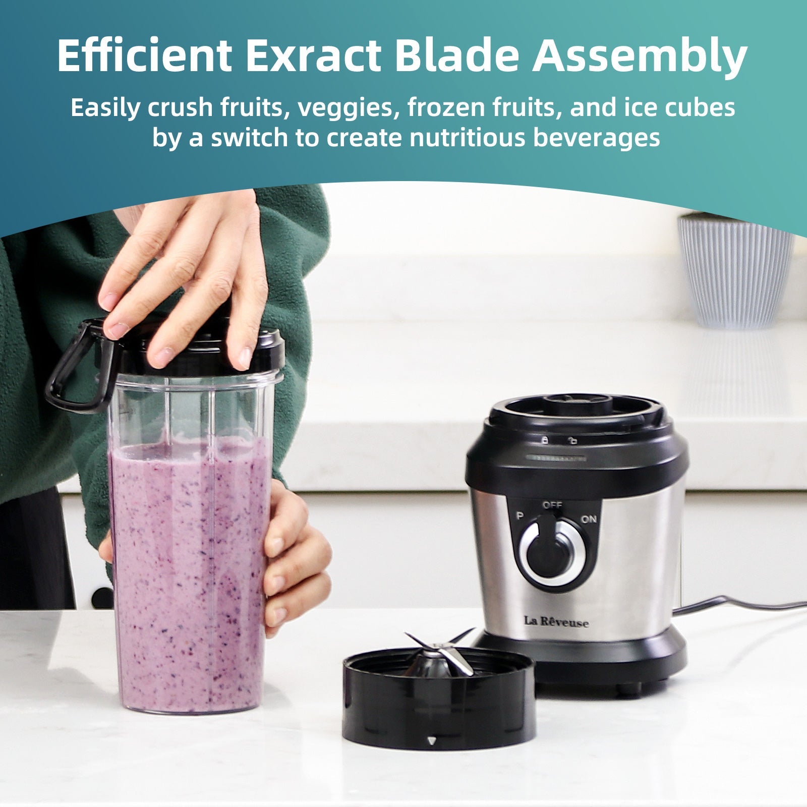 La Reveuse Blender for Shakes Smoothies.400W. with 2 x 24 Oz Blending Cups and To Go Lids.BPA free