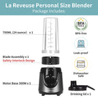 La Reveuse Personal Size Smoothies Blender 300 Watts with 24 oz BPA Free Portable Travel Sports Bottle (Grey)