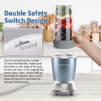 La Reveuse Personal Size Blender 250 Watts Power for Shakes Smoothies Seasonings Sauces with 1 Piece 15 oz Cup.1 Piece 10 oz Mug.BPA Free (Pearl Blue)