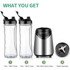 Smoothies Blender 300 Watt with 2 Pieces 18 oz BPA Free Portable Travel Sports Bottles (Silver 2 Cups)