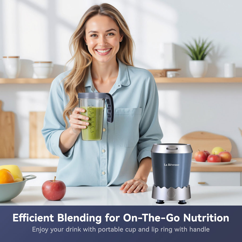 La Reveuse Personal Size Smoothie Blender Pro. 1000W High Speed with 24oz To-Go Cup. Ideal for Smoothies.Protein Shakes. Frozen Drinks. Food Prep. Gray