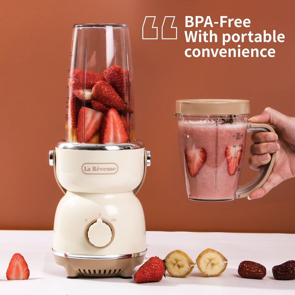 La Reveuse Personal Size Blender 300 Watts Power for Shakes Smoothies Seasonings Sauces with 17 oz Cup / 10 oz Mug.Retro Style