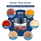 La Reveuse Food Processor.Electric Food Chopper with 7-Cup (1.7L) Glass Bowl. 4 Bi-Level Blades for Chopping.Grinding.Mincing.Whisking.Meal Prep.300W.Blue