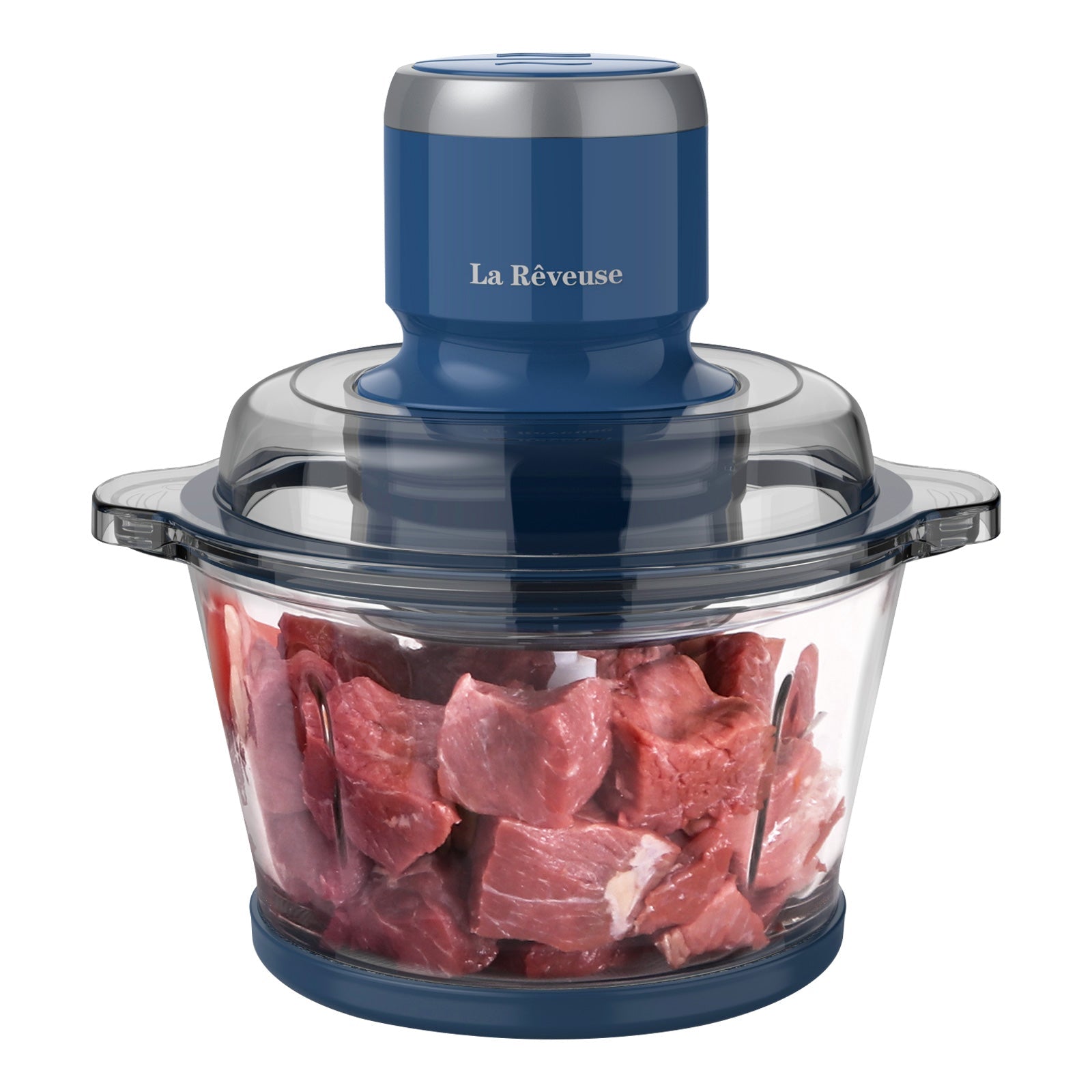 La Reveuse Food Processor.Electric Food Chopper with 7-Cup (1.7L) Glass Bowl. 4 Bi-Level Blades for Chopping.Grinding.Mincing.Whisking.Meal Prep.300W.Blue