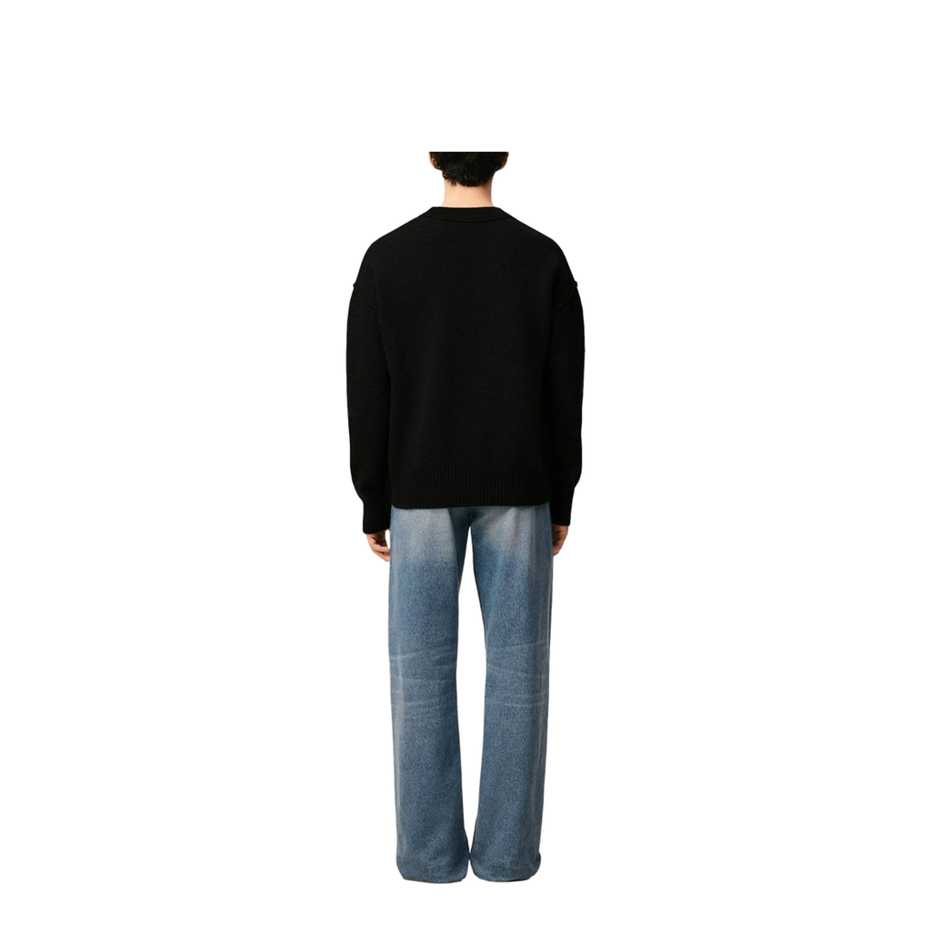 Black Wool De Coeur Crewneck Sweater