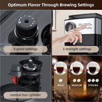 La Reveuse Programmable Drip Coffee Maker with Burr Grinder.2-Way Brewing.12 Cups.Black & Stainless Steel