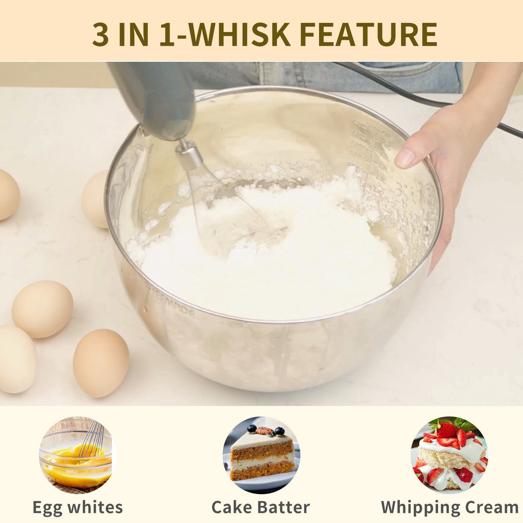 La Reveuse Immersion Hand Blender. 3 in 1. 300 Watts 2 Speeds Multi-purpose with Whisk.Mixing Beaker.Food Chopper Grinder attachments