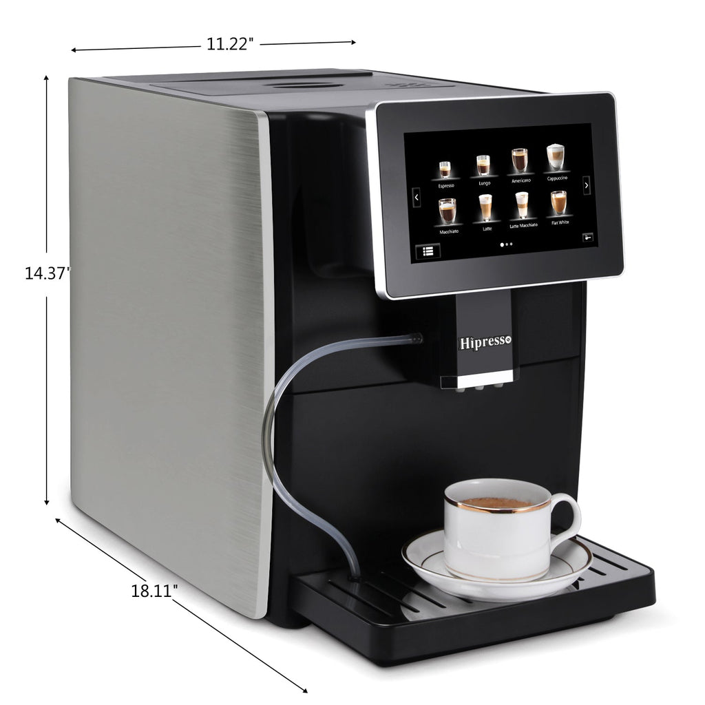Hipresso Super-automatic Espresso Coffee Machine with Large 7 Display for Brewing Americano.Cappuccino. Latte. Macchiato.Flat White. Espresso Drinks