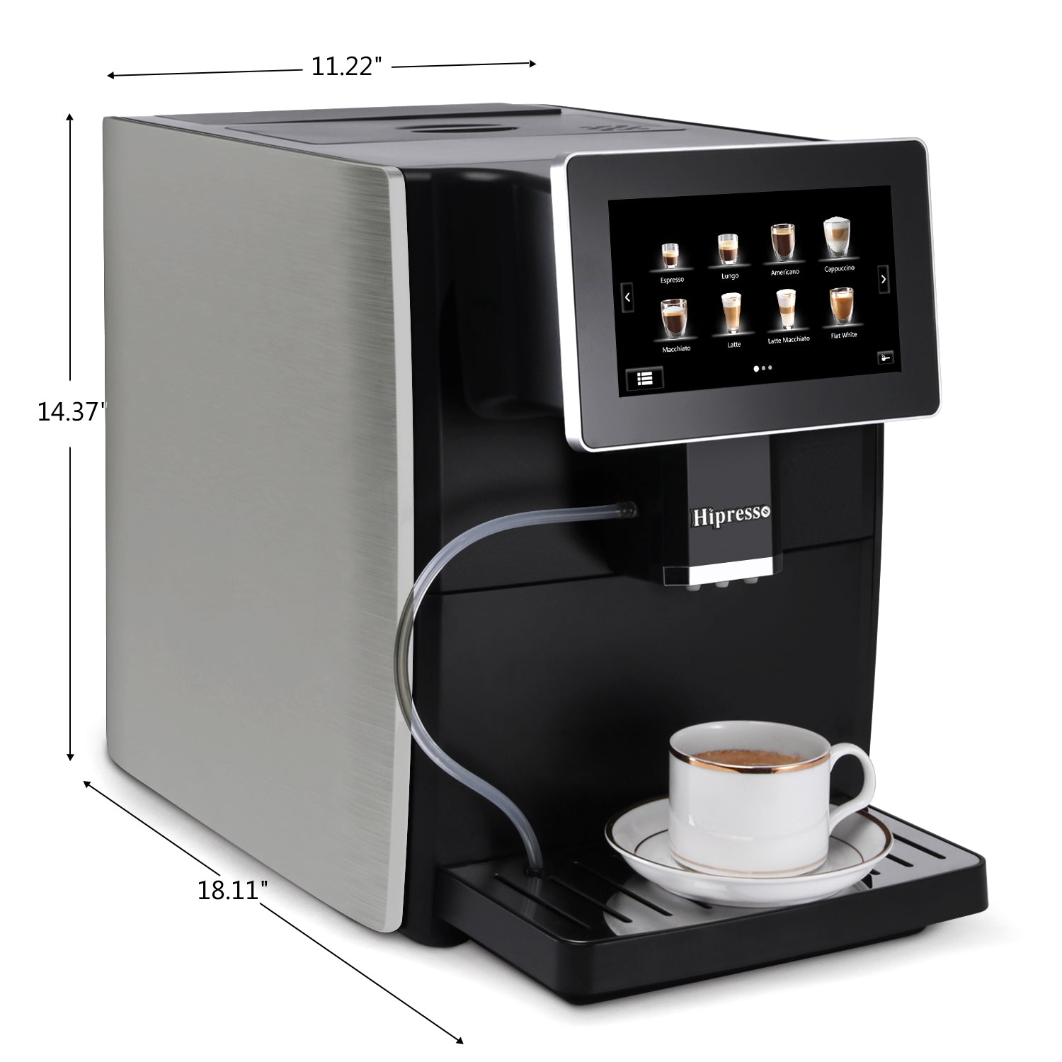 Hipresso Super-automatic Espresso Coffee Machine with Large 7 Display for Brewing Americano.Cappuccino. Latte. Macchiato.Flat White. Espresso Drinks
