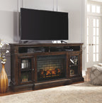 Roddinton - Dark Brown - 2 Pc. - 74 TV Stand with Electric Infrared Fireplace Insert