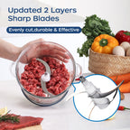 La Reveuse Food Processor.Electric Food Chopper with 7-Cup (1.7L) Glass Bowl. 4 Bi-Level Blades for Chopping.Grinding.Mincing.Whisking.Meal Prep.300W.Blue