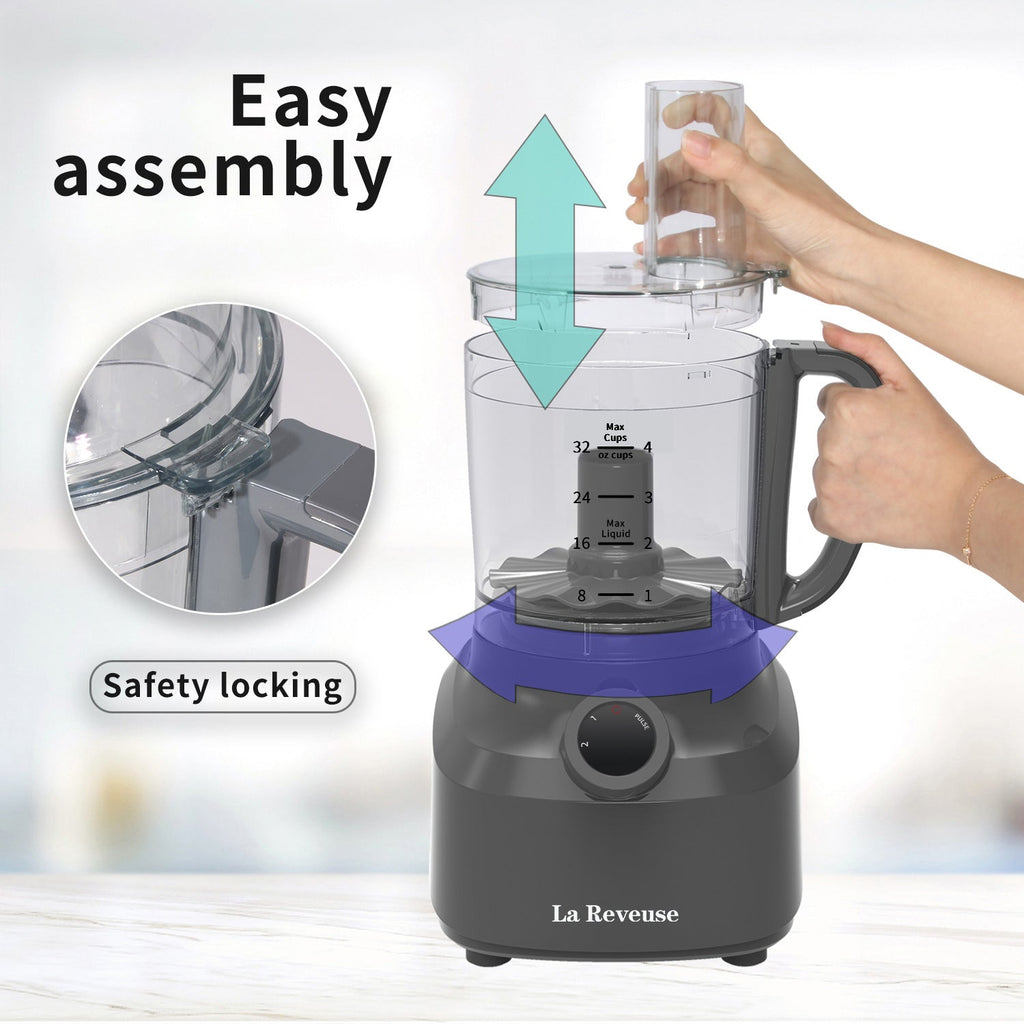 La Reveuse 4 Cup Food Processor Vegetable Chopper. 400 Watts. for Slicing.Shredding.Grating.Juicing.Emulsfying.Mixing