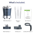 La Reveuse Personal Size Smoothie Blender Pro. 1000W High Speed with 24oz To-Go Cup. Ideal for Smoothies.Protein Shakes. Frozen Drinks. Food Prep. Gray