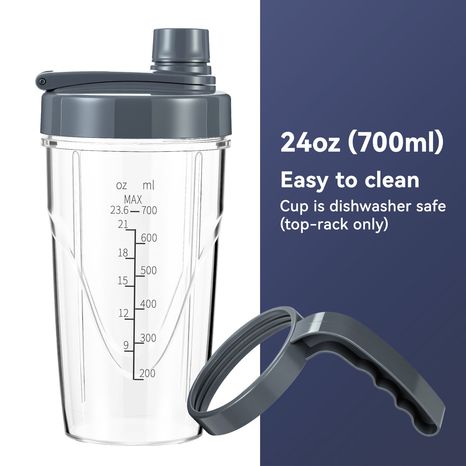 La Reveuse Personal Size Smoothie Blender Pro. 1000W High Speed with 24oz To-Go Cup. Ideal for Smoothies.Protein Shakes. Frozen Drinks. Food Prep. Gray