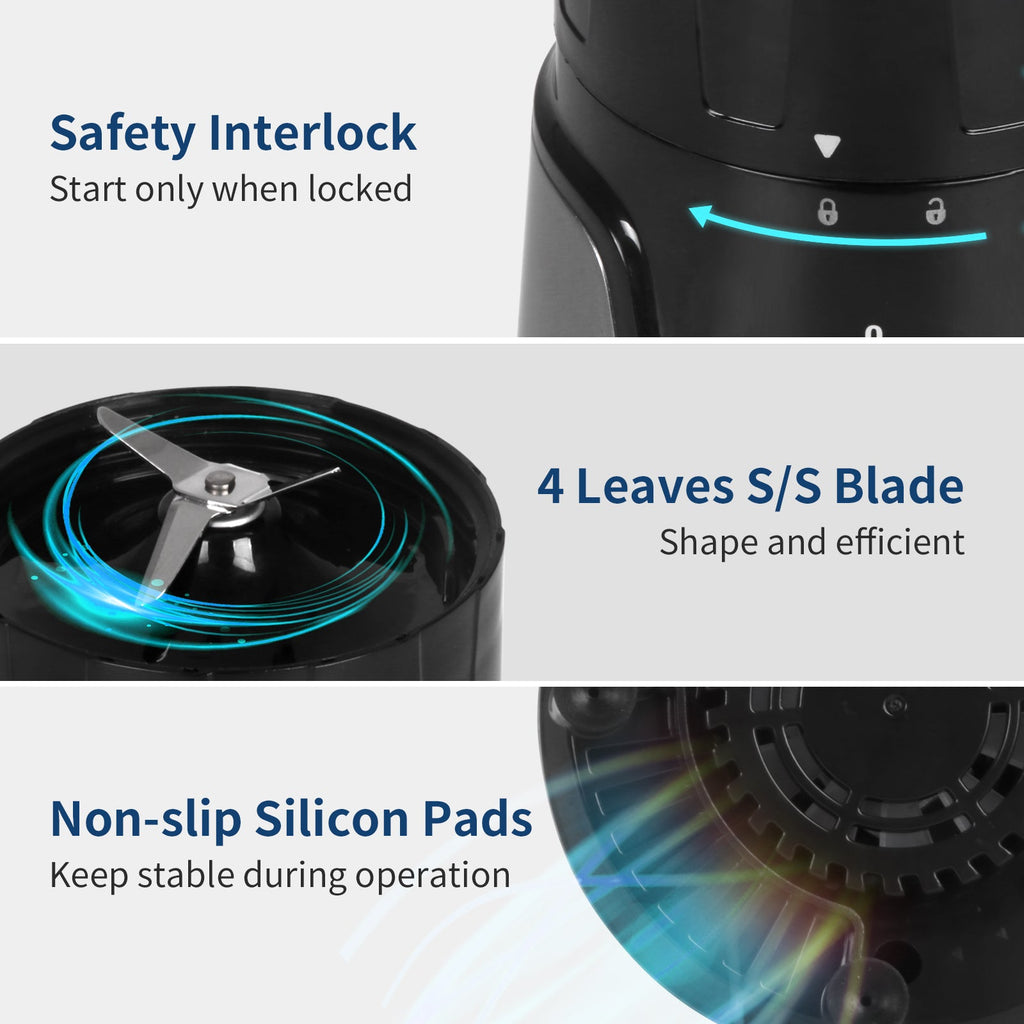 La Reveuse Personal Size Smoothies Blender 300 Watts with 24 oz BPA Free Portable Travel Sports Bottle (Grey)