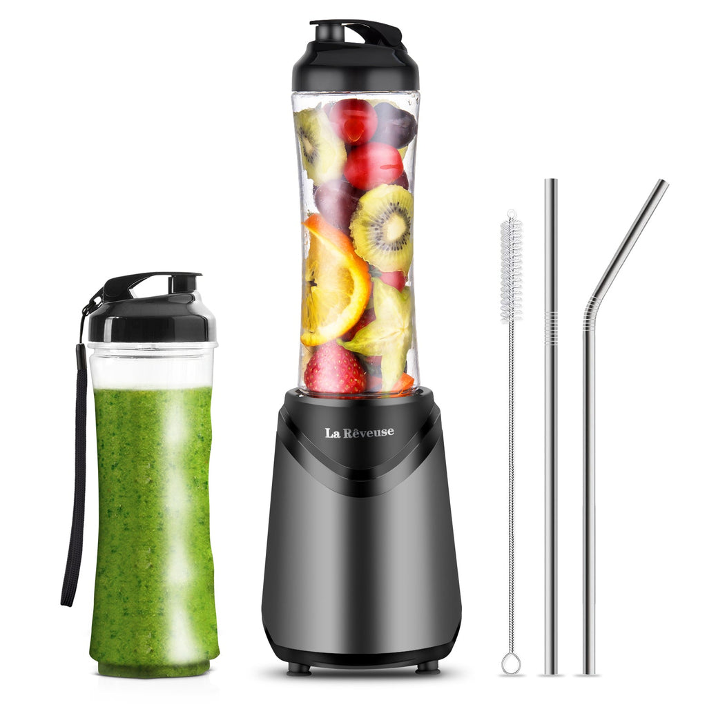 La Reveuse Smoothie Blender Personal Size 300 Watts with 2 Pieces 18 oz BPA Free Travel Sports Bottles.Grey