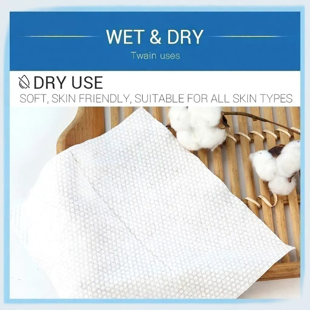 Disposable Cotton Face Towel for Sensitive Skin – 100% Pure Cotton, Wet and Dry Use, 50pcs or 100pcs