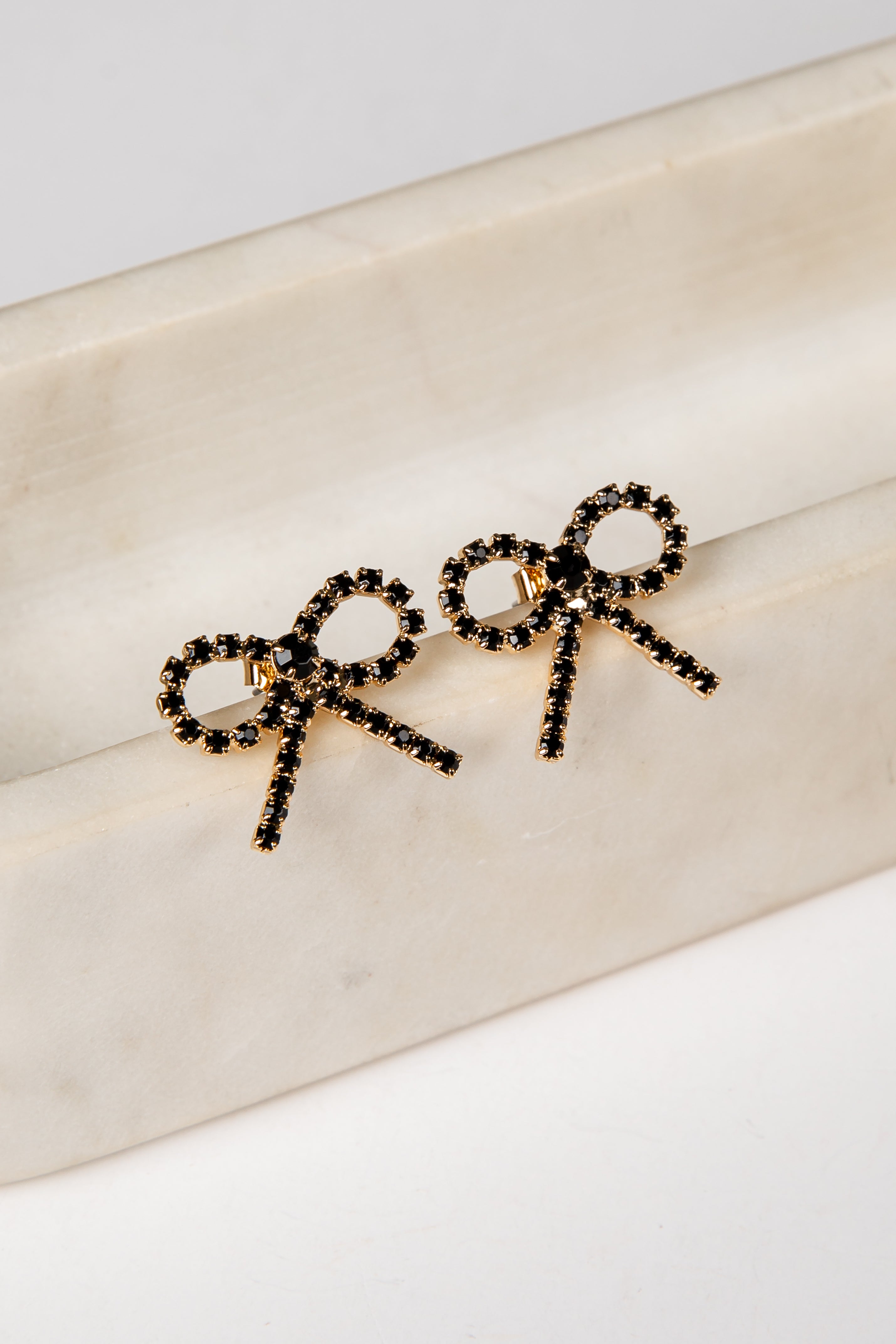 Jasmine Gold Rhinestone Bow Earrings