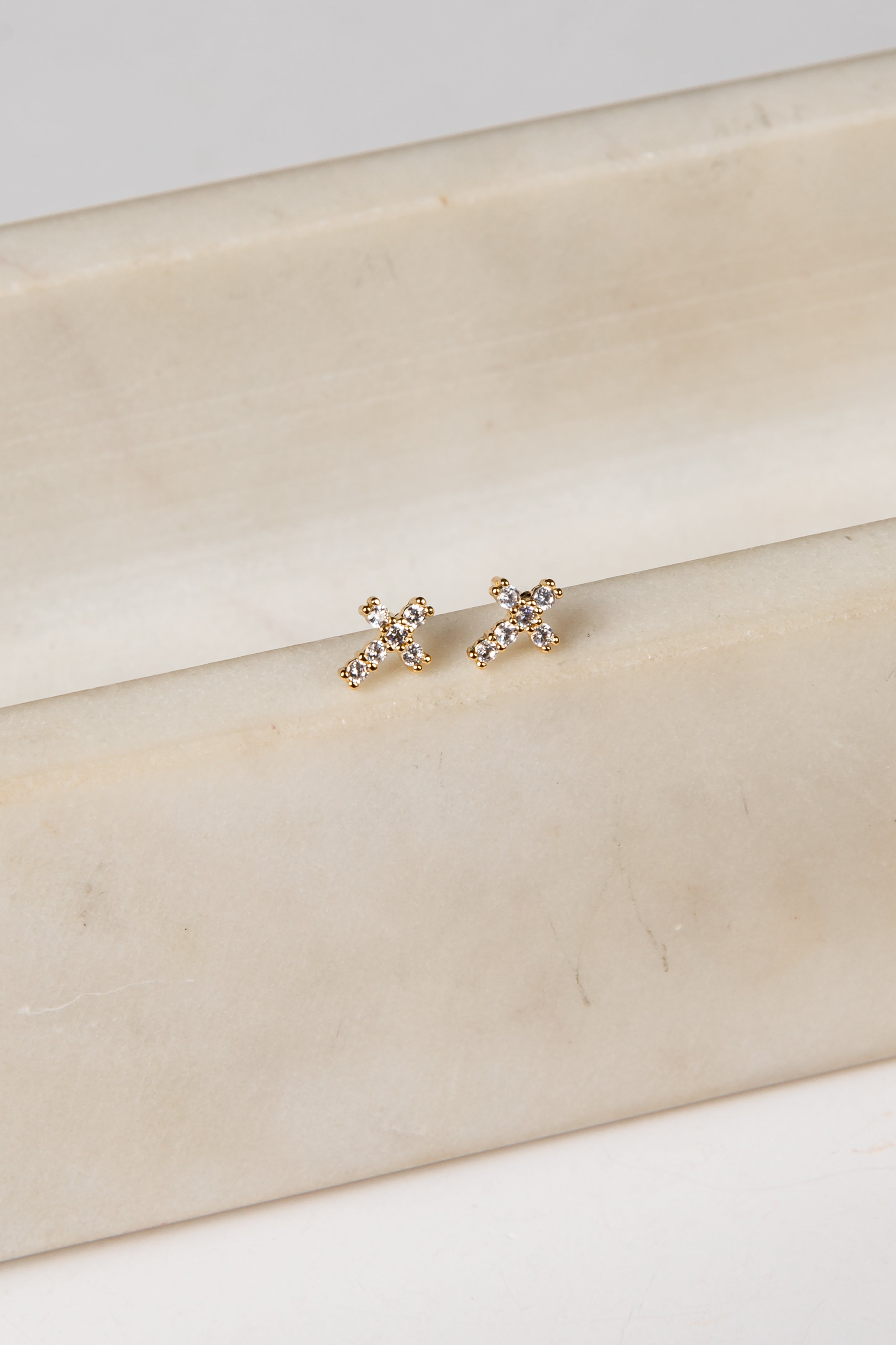 Andrea Gold Rhinestone Cross Stud Earrings