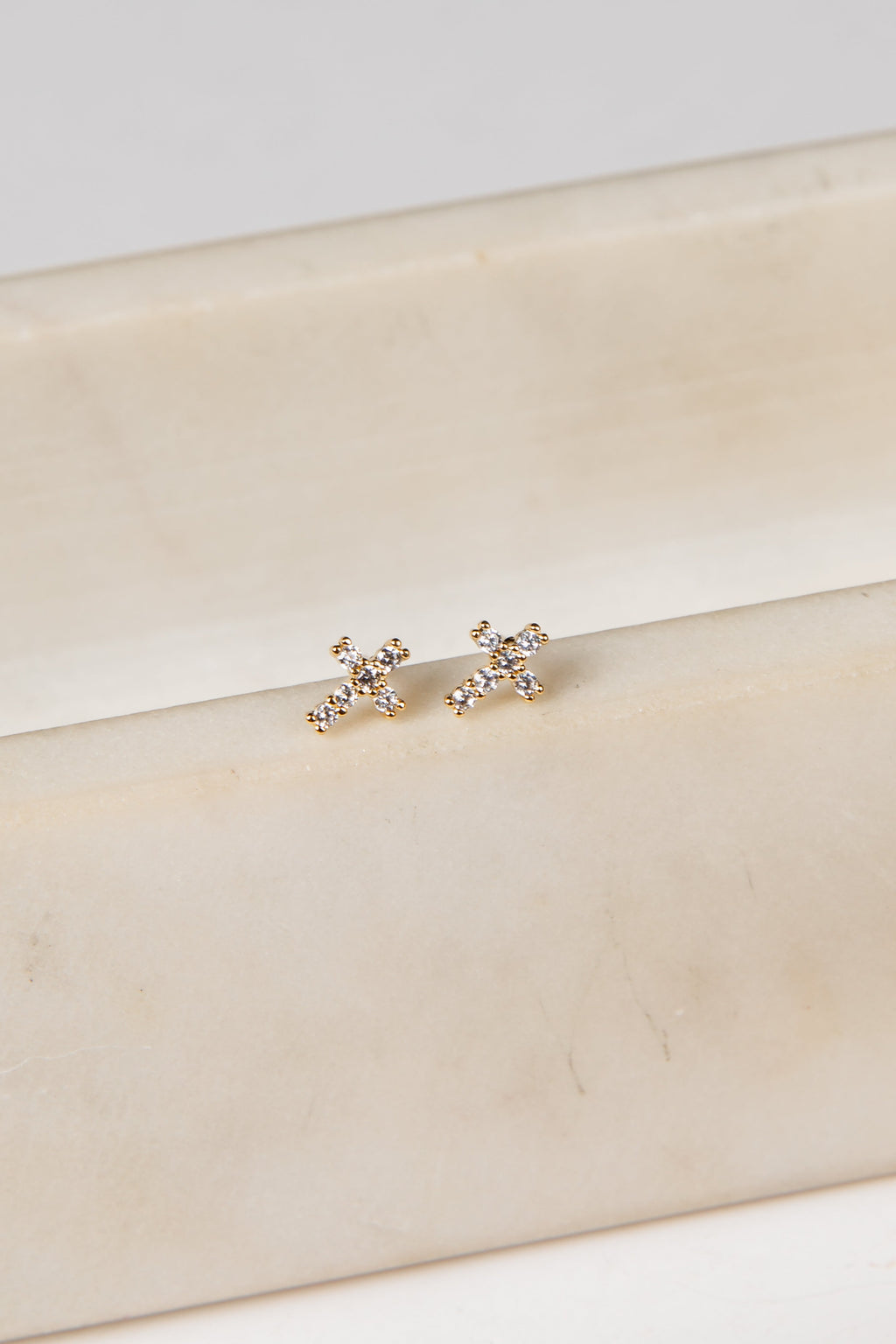 Andrea Gold Rhinestone Cross Stud Earrings