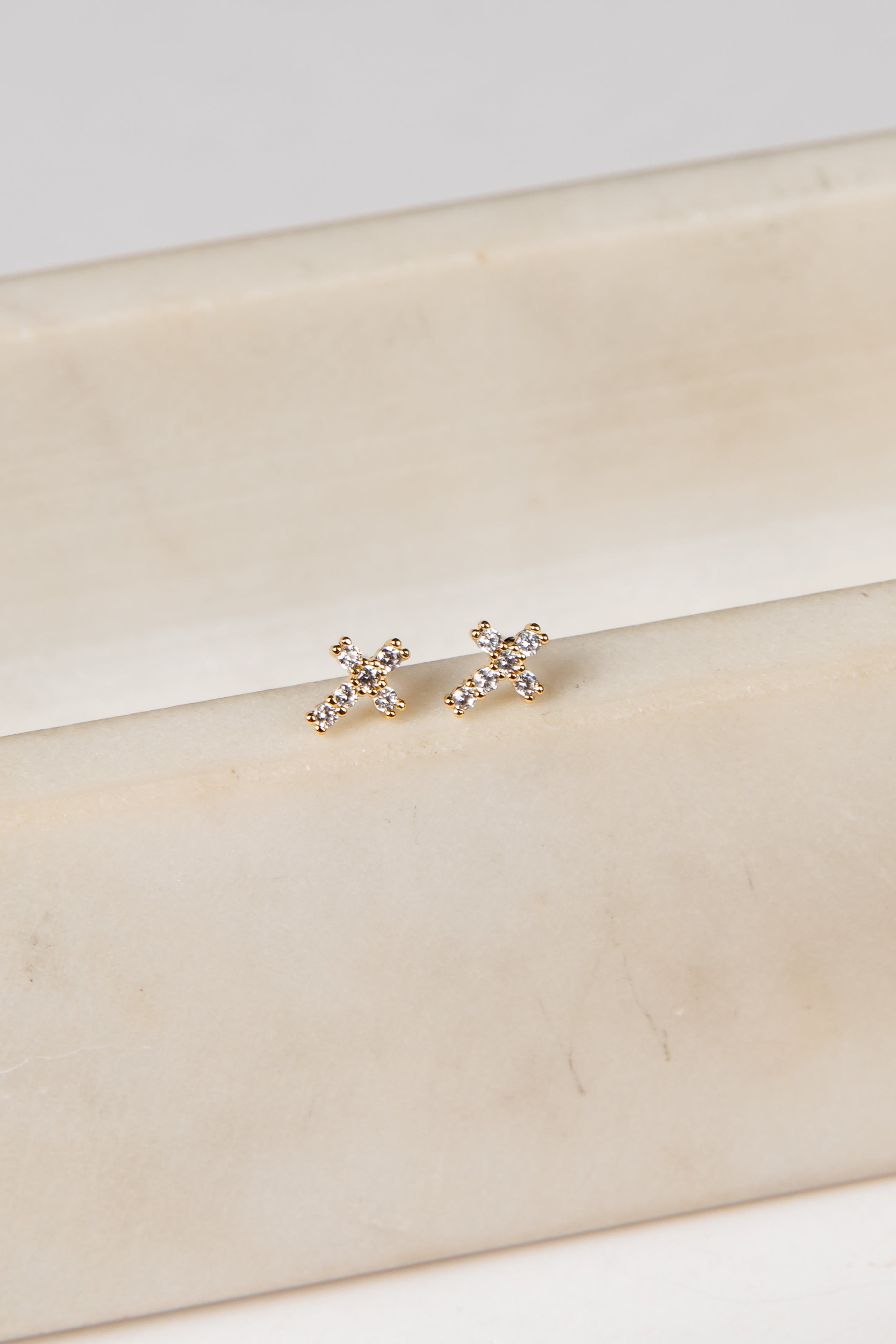 Andrea Gold Rhinestone Cross Stud Earrings