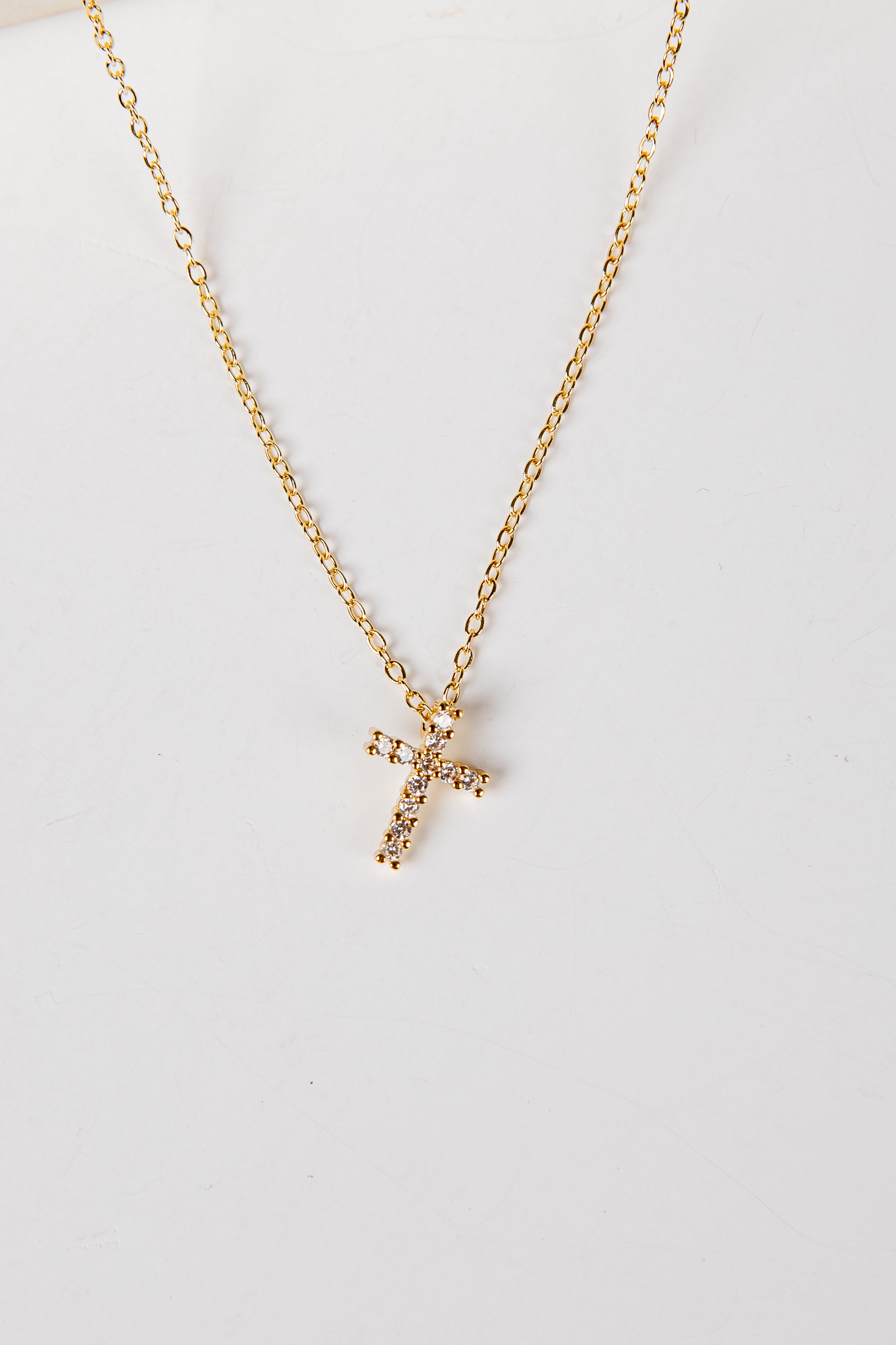 Amelia Gold Rhinestone Cross Necklace